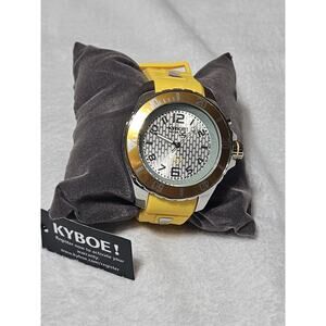 Kyboe! Mens Watch Giant 48MM Stainless Steel Case Yellow Silicone Band 100M
